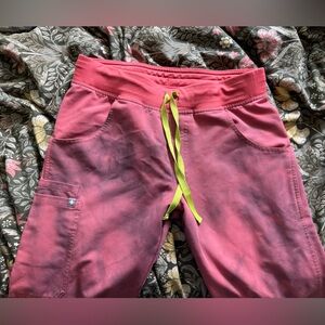 FIGS Pink Drawstring Scrub Pants with Neon Yellow Rope